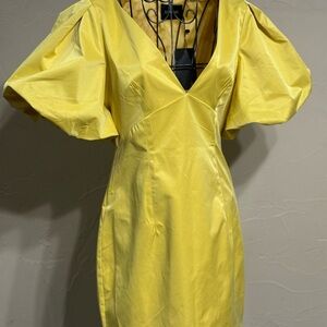 Elegant Yellow Puff Sleeve Dress